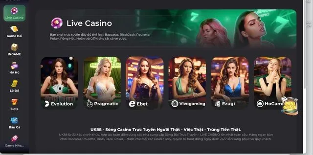 Trải nghiệm Live casino trực tuyến tại UK88