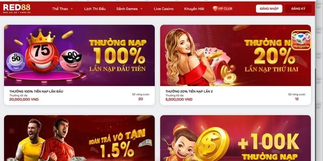 Ưu đãi thưởng hấp dẫn cho thành viên mới tại Red88